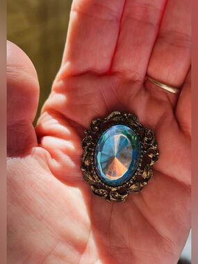 Blue and Gold Tone Brooch December Birthstone or 4th Wedding Anniversary